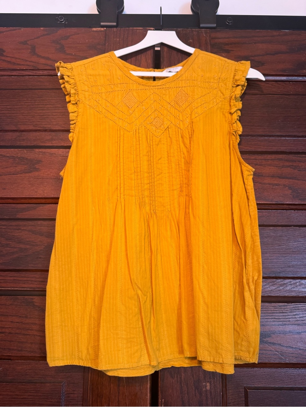 Lucky Brand Mustard Embroidered Ruffle Sleeve Tunic